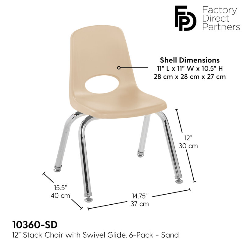 Sand 16" Stackable Classroom Chairs with Metal Legs, Set of 6