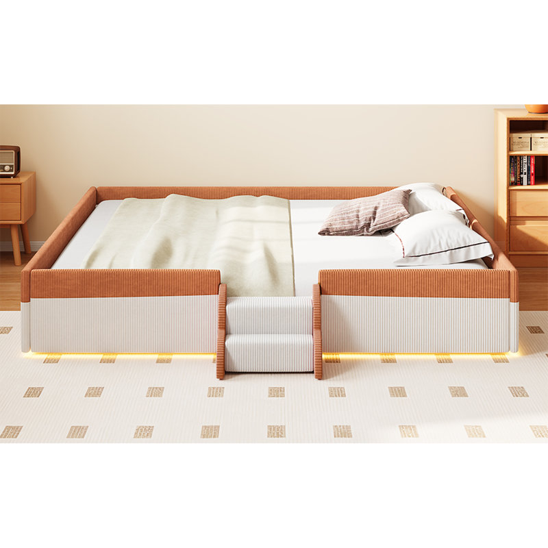 Lits de plancher à DEL, clôture en bois de panneau de fibres à densité moyenne très grand velours côtelé, chambre à coucher de maison moderne