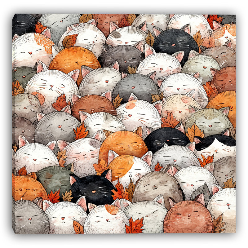 «Autumn Cat Crowd I», art mural sur toile tendue