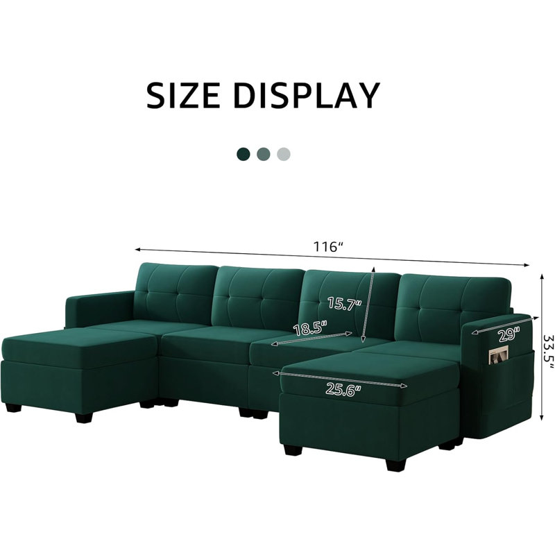 Canapé modulaire 6 pièces Jaidelyn, Velours vert