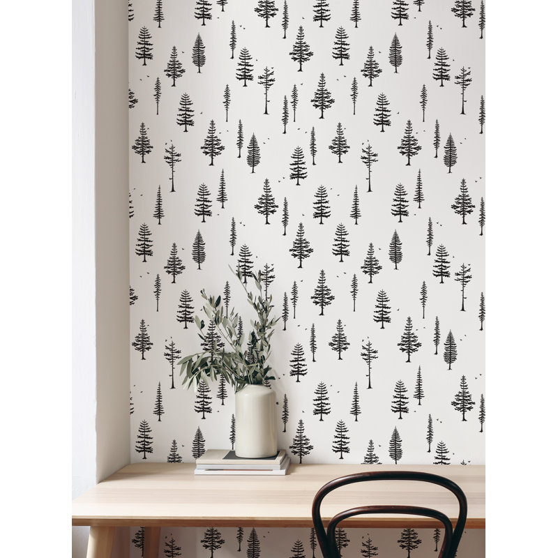 Rouleau de papier peint adhésif Danaka Tree with Birds L 18 pi x l 24 po, Noir