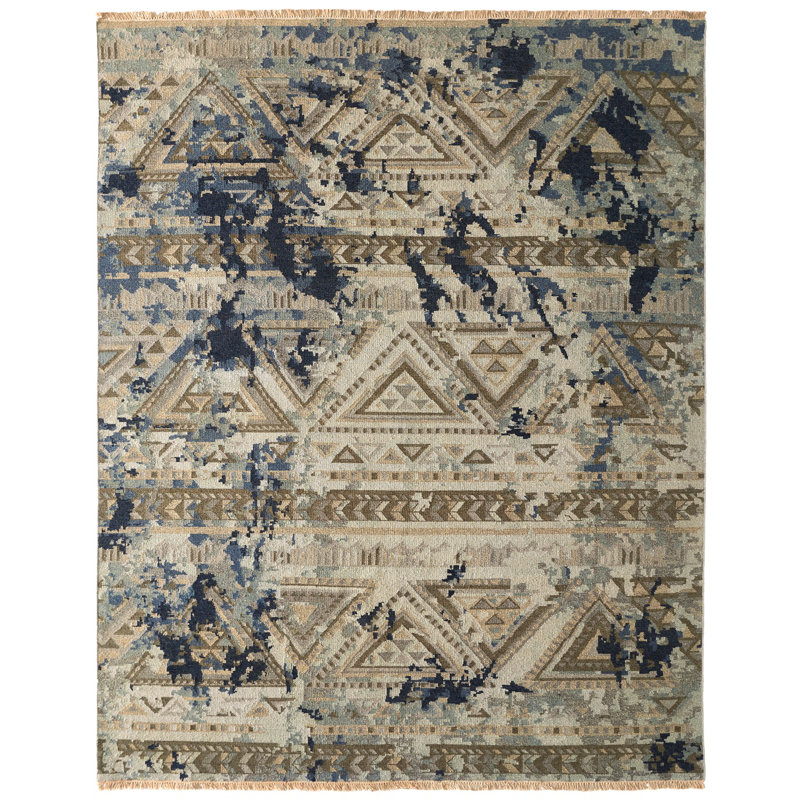 Tapis tissé à plat en laine Matney Canyon Sky, Rectangle 6 pi x 9 pi