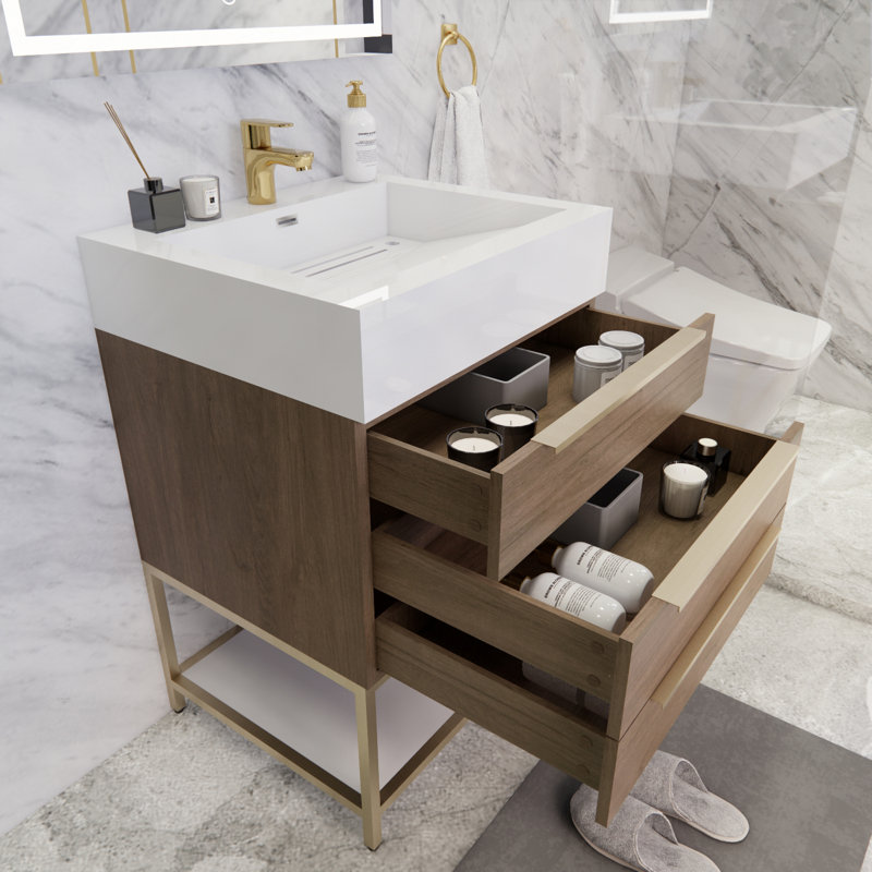 Glasgow 23.5'' Single Bathroom Vanity with Acrylic Top, Light Oak