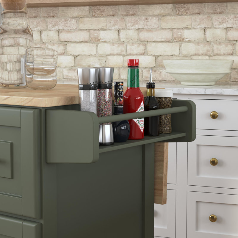Arlonda Solid Wood Top Kitchen Cart, Sage Green