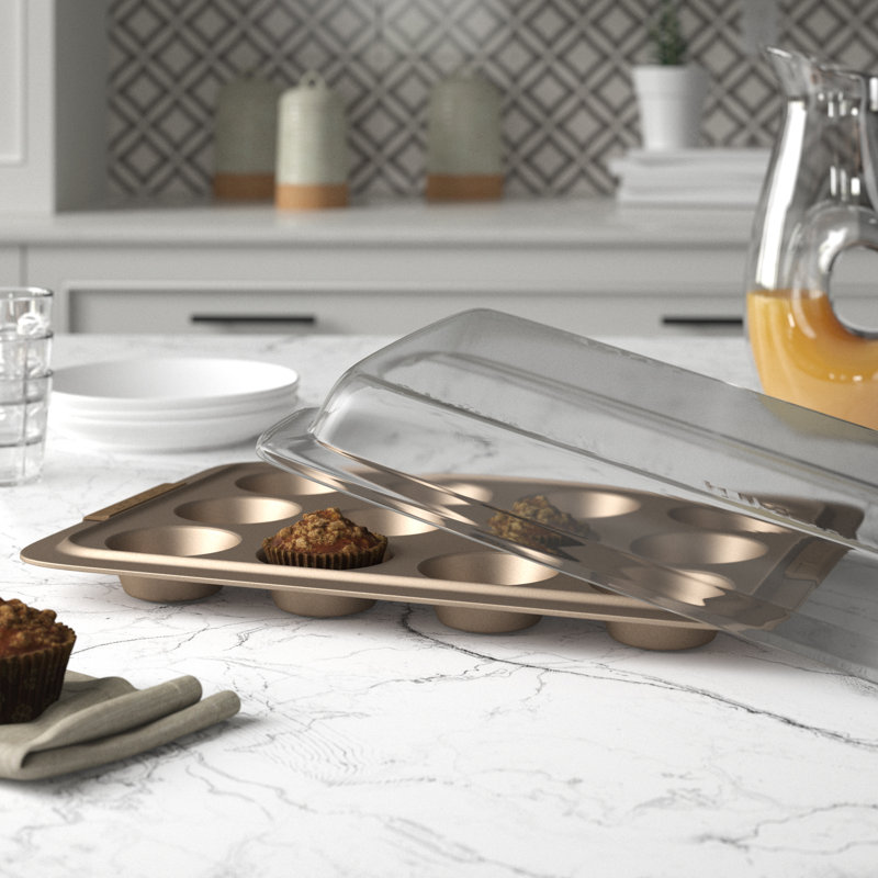 Bronze Nonstick 12-Cup Muffin Pan with Silicone Grips