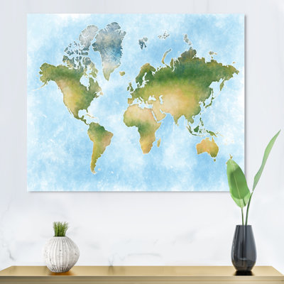 " Map of the World in Green and Blue " Graphic Art Print