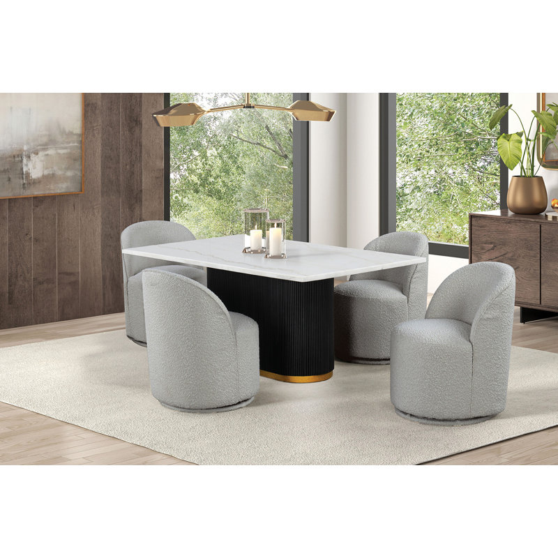 Ensemble de table de salle à manger à plateau en marbre avec chaise pivotante 5 pièces Wessel, Gris clair