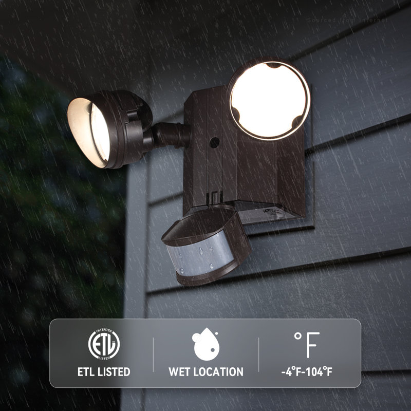 30w Dual-head Led Security Light With Gfci Outlets, Motion Sensor & Dusk To Dawn Floodlight, Brown, Brown