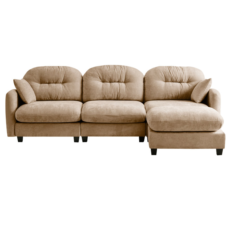 Chenille, canapé modulaire à 3 places, conception en L, ergonomique, chameau ergonomique, canapé, tissu chenille, coussin