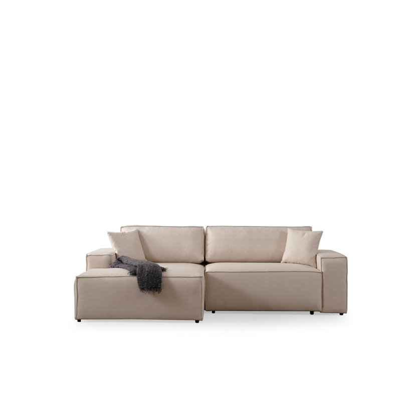 Canapé-lit de coin Écru, 102,4 po x 30,7 po x 66,9 po | Structure en bois de hêtre et en carton, tissu 100% polyester | Mécanisme coulissant pour une conversion facile | Coussin en mousse et plumes gris doux | Élégant et fonctionnel pour les salons modernes