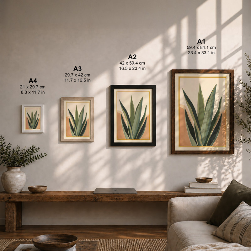 Succulent Study Botanical - Framed Print, A3 - 42.0 x 29.7 cm, Oak