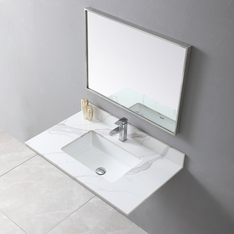 Montary 37Inch Bathroom Vanity Top Stone Carrara Gold New Style Tops With Rectangle Undermount Ceramic Sink And Single Faucet Hole