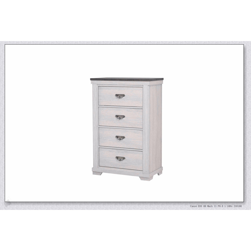 Commode à quatre tiroirs de style campagnard avec finition beige, mobilier de chambre rustique en bois massif pour un rangement élégant