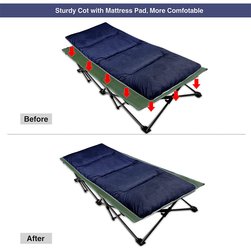 Folding Camping Cot with Mattress Pad for Adults, Blue/Green