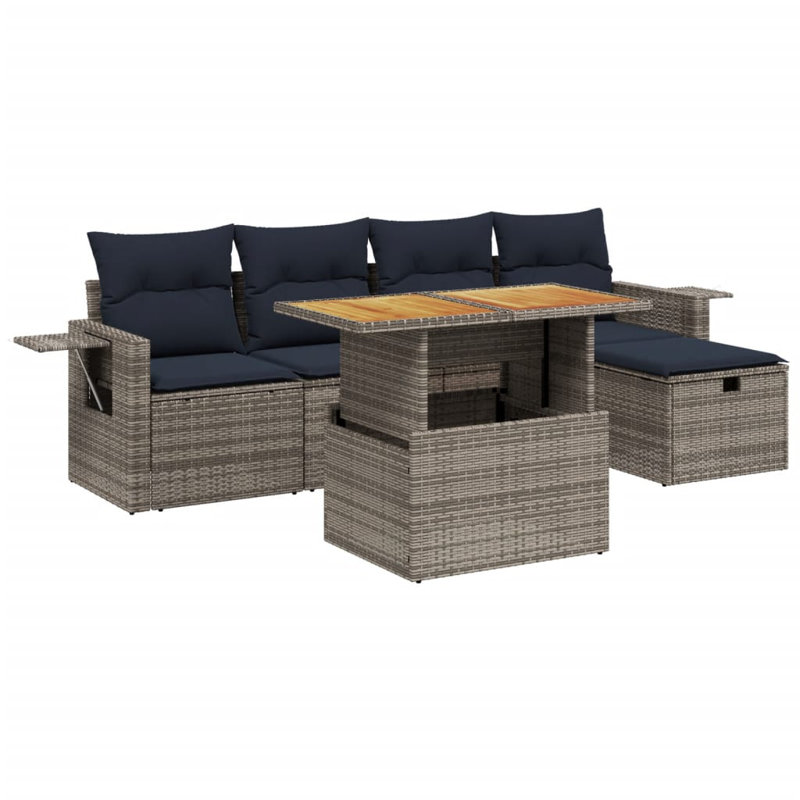  Ensemble de canapé de patio 6 pièces avec coussins en rotin de polyester, Bleu, Gris