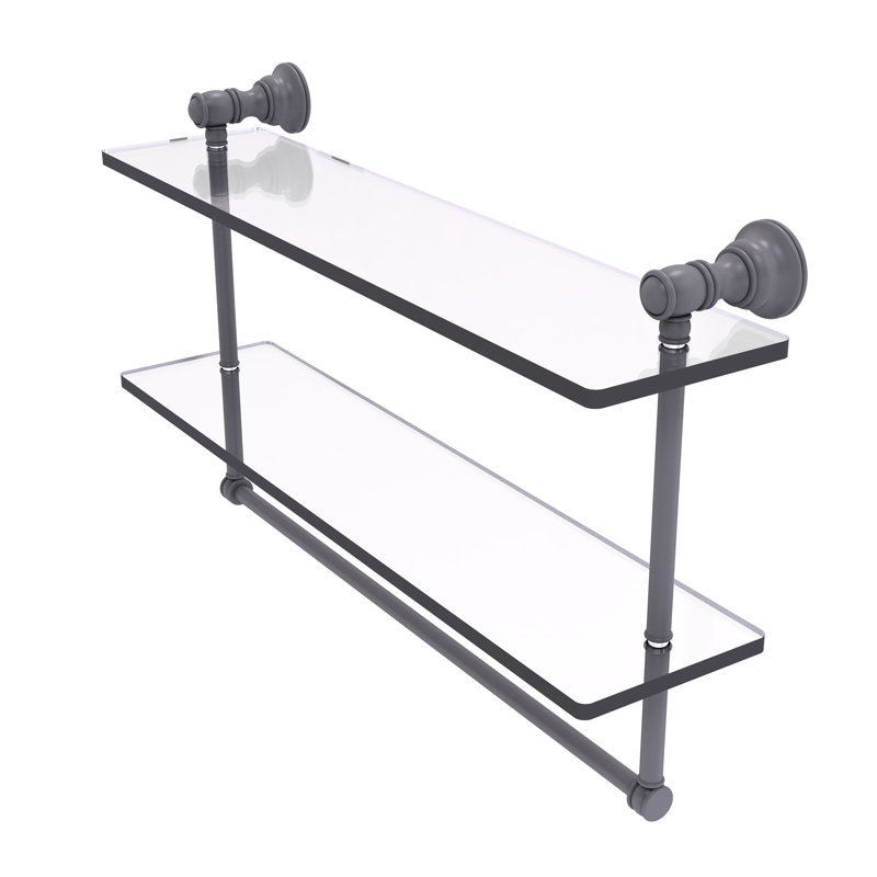 Étagère en verre 2 pièces avec barre à serviettes Freyja, H 5,54 po x l 22 po x P 9,5 po, Gris mat