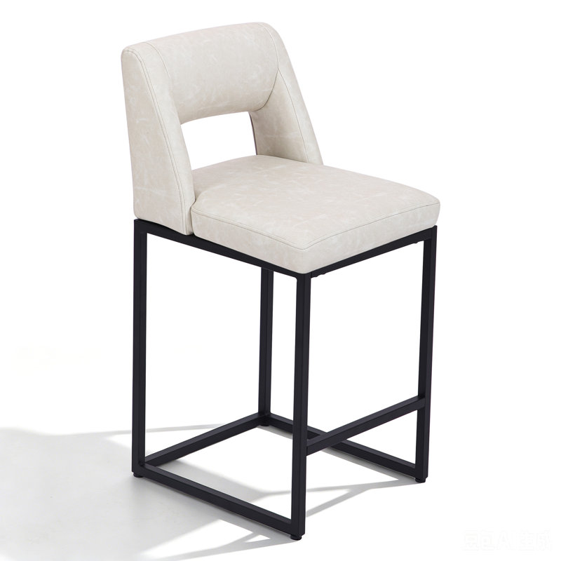 Cindina 26 Inch Fresh Look Upholstered Faux Leather Counter Height Bar Stools With Metal Frame, Beige Seat/Black Frame, 1