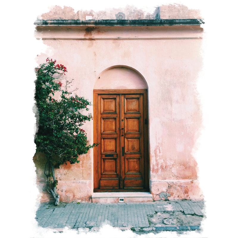 Wooden Door - Painting on Canvas, 46 cm H x 30 cm W, Black Floater Framed