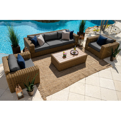 Malmo Collection In Natural 5 - Person Patio Conversation Set with Cushions