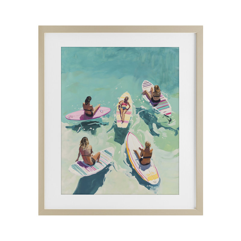 «Women Surfers at Turquoise Beach», reproduction encadrée sous verre, conception de The Prints Vibe, 21 x 17