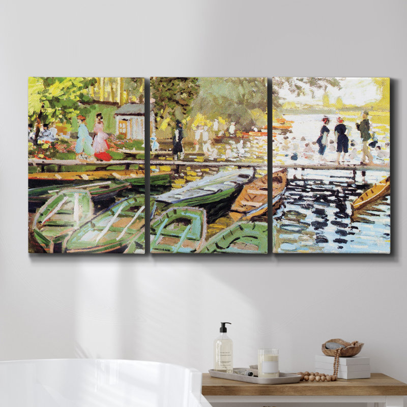 Coucher de soleil sur la seine par Monet, ensemble de 3 toiles encadrées, H 48 po x l 96 po x P 2 po
