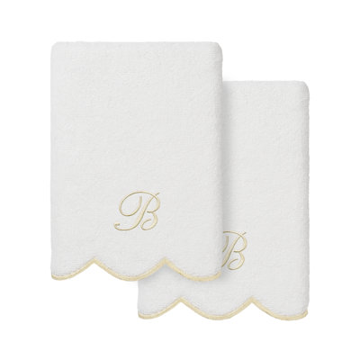 Linum Home Textiles 100% Turkish Cotton ADORNIA Scallop 2PC Personalized Hand Towel Set