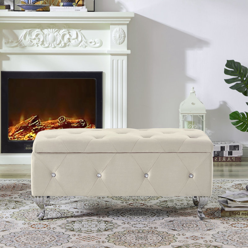 Banc de rangement repose-pieds, Blanc crémeux