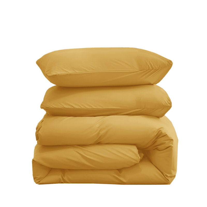 Microfiber Solid Colour Duvet Cover Set, Kingsize Duvet Cover + 2 Pillowcases, Ochre
