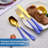 20-Pieces Gold Stainless Steel Blue Handle Flatware Set