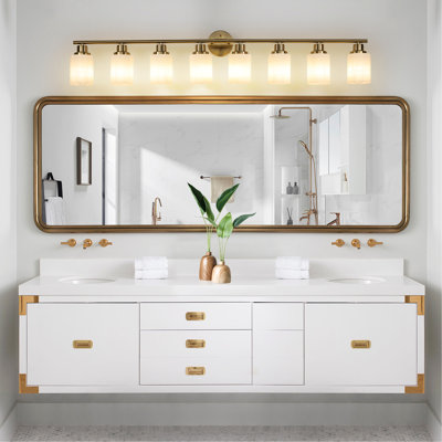 Applique murale moderne pour meuble-lavabo 8 lumières 52 ", finition dorée avec abat-jour en verre givré pour éclairage de salle de bain ou de couloir (sans ampoules)