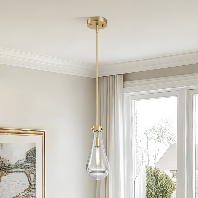 Luminaire suspendu moderne en verre épais 1 lumière Raindrop, Doré