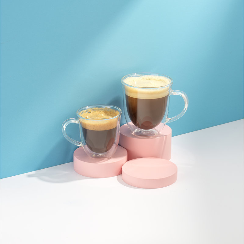 Clear Double Wall Insulated Glass Coffee Mugs - 13.5 oz Set