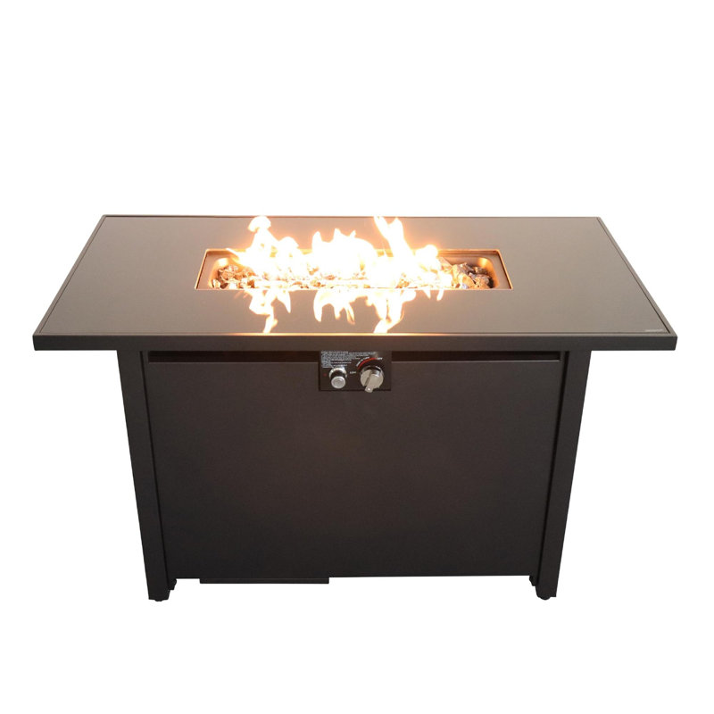 Table de foyer d'extérieur en acier avec couvercle, Noir, H 25 po x l 22 po x P 42 po