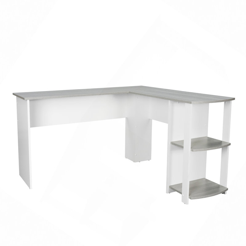 Desk,Modern L-Shaped Desk With Side Shelves, Grey