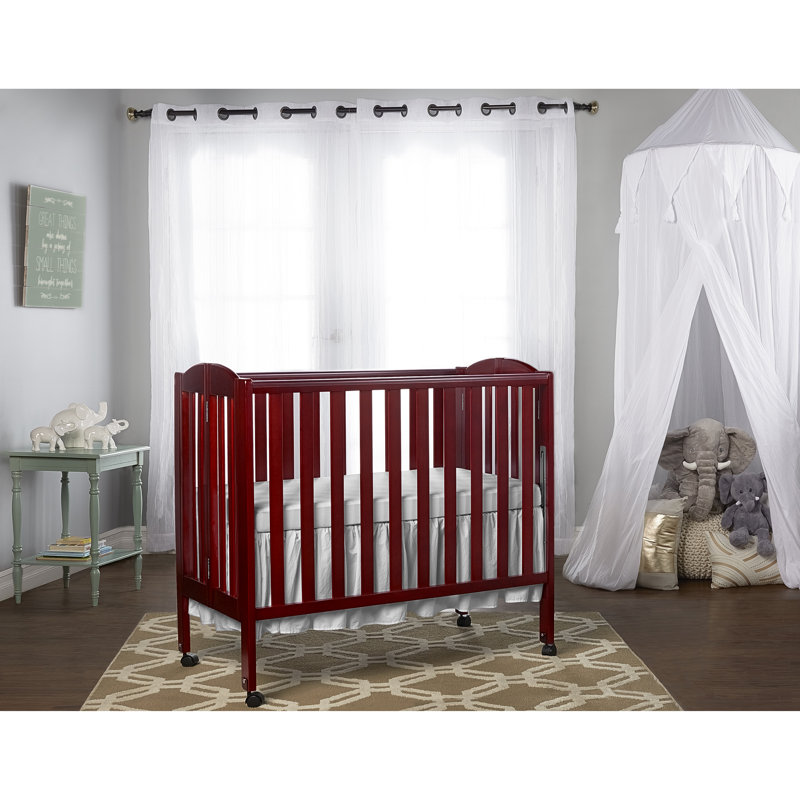 Cherry Pine 3-in-1 Portable Folding Crib with Locking Wheels