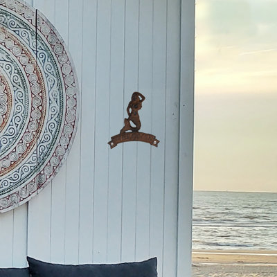 Metal Mermaid on Swing Beach Wall Welcome Sign Metal Mermaid on Swing Beach Wall Welcome Sign