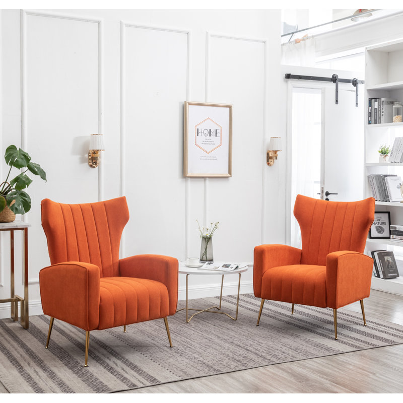 Milana 27" Wide Velvet Wingback Chair, Orange Velvet