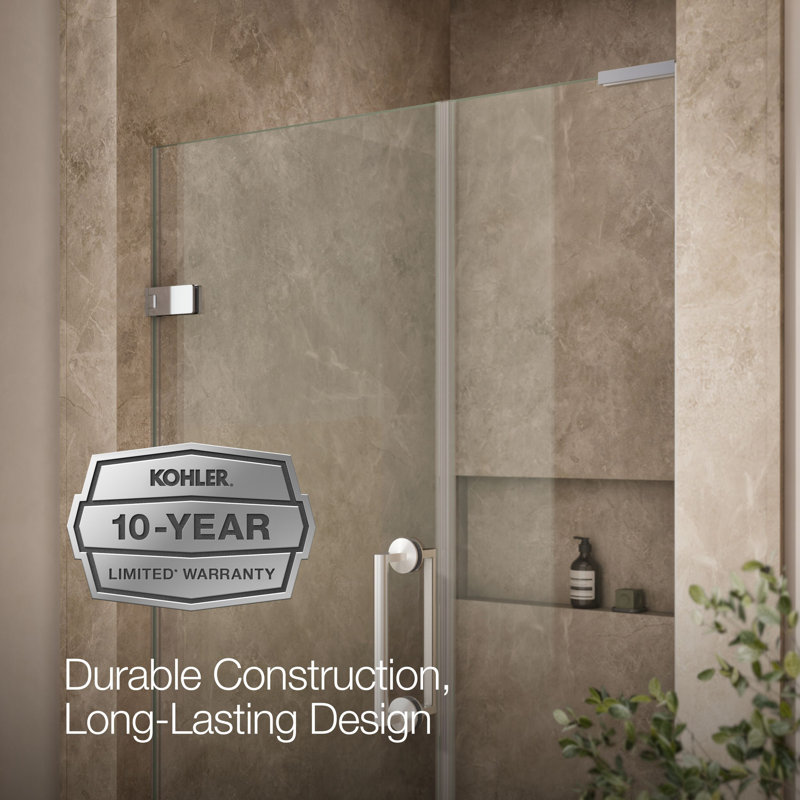 Components 71-1/2-In X 46-3/4-In Frameless Pivot Shower Door With 3/8-In Crystal Clear Glass And Back-To-Back Vertical Door Pulls