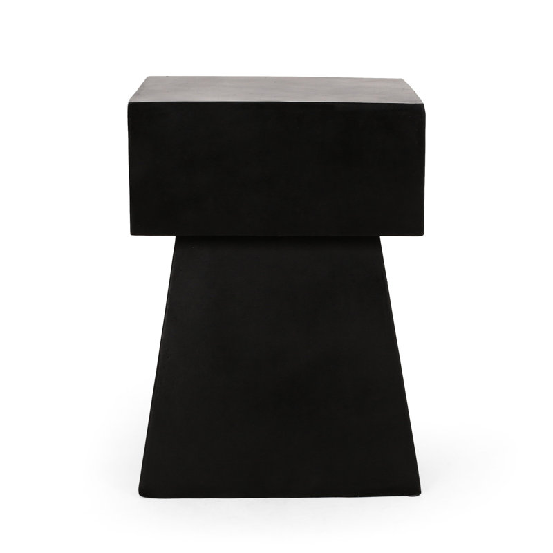 Black Side Table, Lightweight Concrete Construction, Pedestal Shape, No Assembly - 13.95in Width X 18.93in Height, Modern Table With Concrete, Required, Form Tall, Magnesium Oxide,