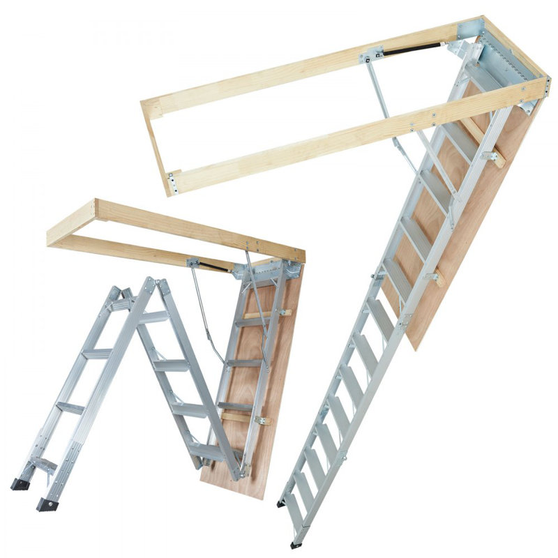 Attic Ladder Foldable, 350-pound Capacity, Multi-Purpose Aluminium Extension, Lightweight and Portable, Fits 9.5'-12' Ceiling Heights, Convenient Access to Your Attic Standard