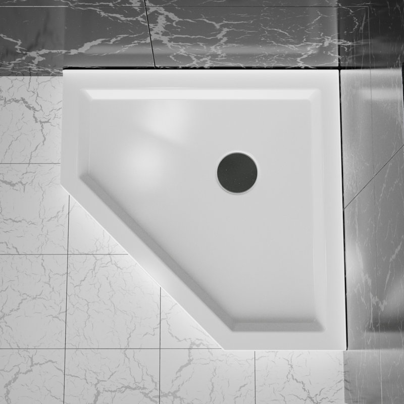 36" X 36" X 72" Neo-Angle Frameless Shower Door With Acrylic Base, Pivot Door In Gold Finish, White