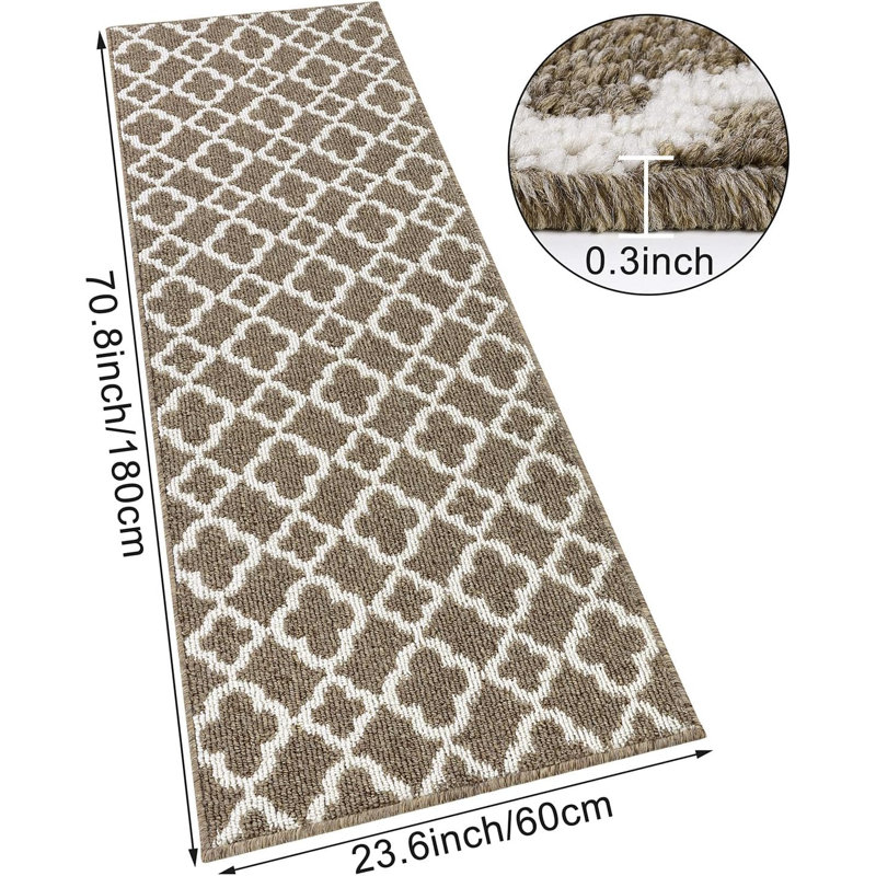 Wide & Long Kitchen Runner Rug Washable Kitchen Mat, Brown, Runner 2' x 6'