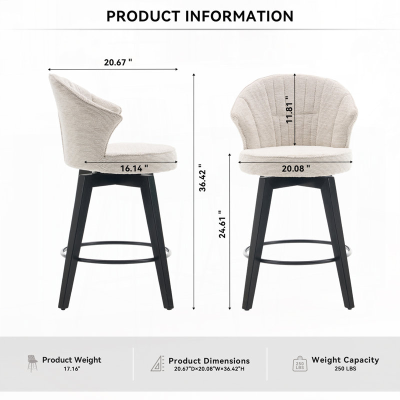Counter Height Swivel Bar Stools, White