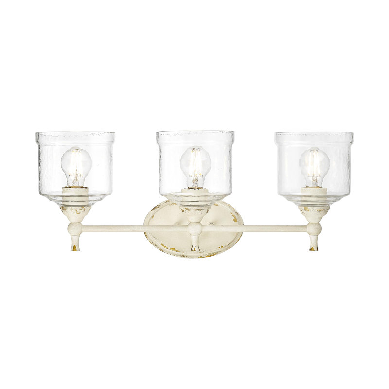Corder 3 Light Bath Vanity with Hammered Water Glass Shade, Antique Ivory