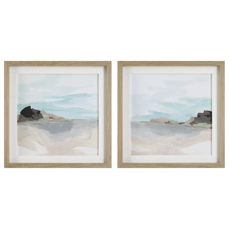 Glacial Coast Green and Light Blue Framed Landscape Prints, Set of 2