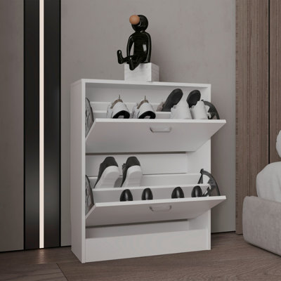 Étagère à chaussures à deux portes avec tablettes réglables, rangement moderne