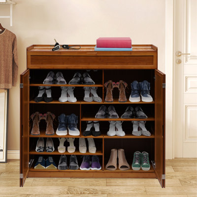 7 Tiers Shoe Storage Cabinet With Doors & Tall Compartment For Boots Shoes Rack Organizer