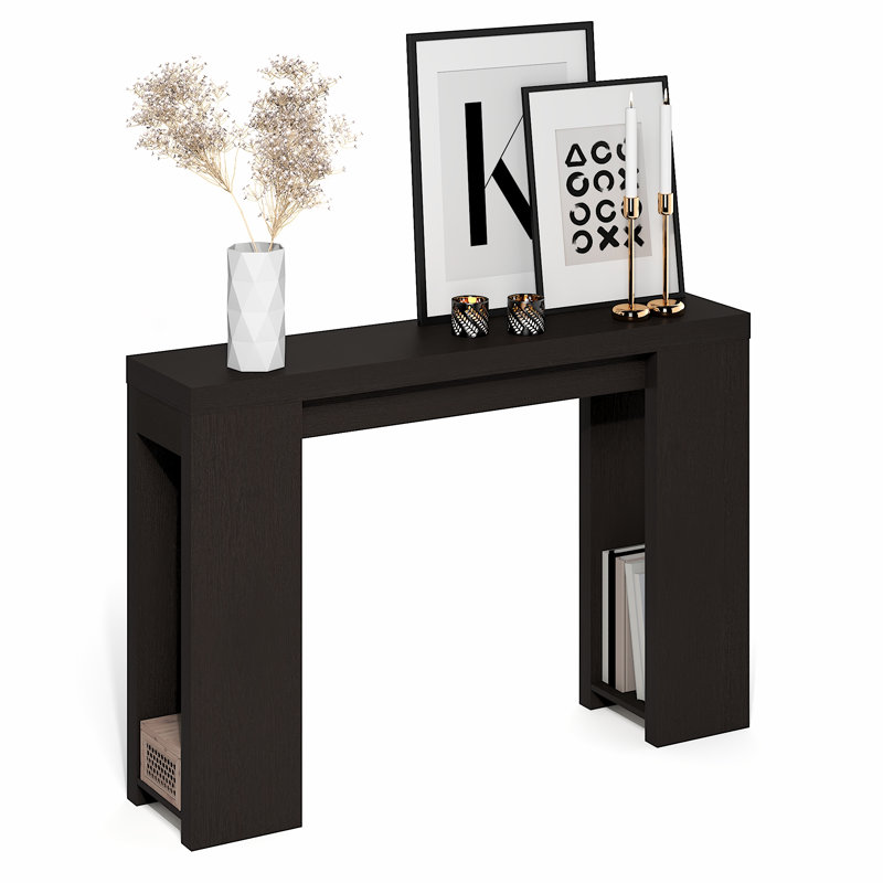 Furinno ARA Entryway Table 119.4 cm, Narrow Console Table, Sofa Table with Bottom Shelf, Couch Table Behind Sofa, Farmhouse Entryway Table for Entrance, Hallway, Living Room, Black Dark Oak