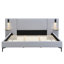 Lit tapissier chic en lin avec lumières et tablettes intégrées, gris, très grand-503494461