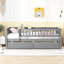 Lit de jour simple en bois avec deux tiroirs, gris - Structure et solution de maximisation de l'espace-499578723-499578722
